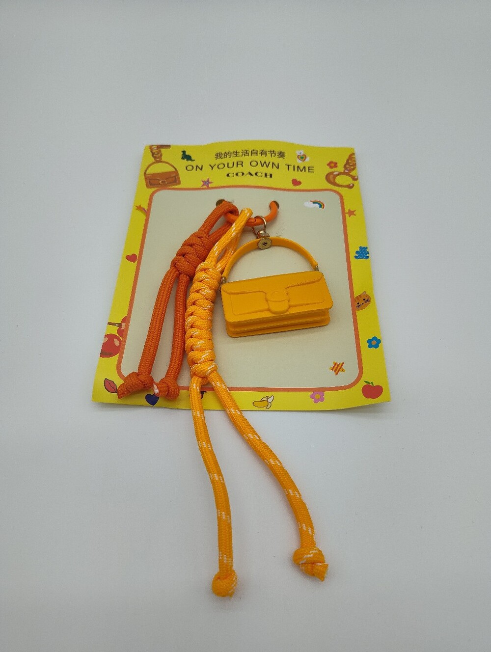 COACH On Your Own Time Mini Tabby Bag Charm Keychain Yellow Orange NIP